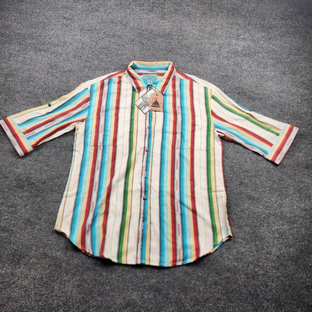 Tasha Polizzi Serape Stripe Cotton Button Down Shirt Concho Button Multi Color M